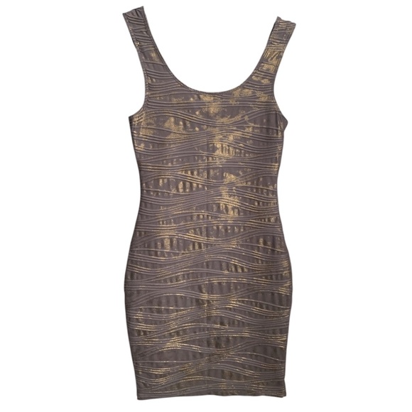 ❄️3/$15❄️ NWT Hot Gal Dress Sz Small Gold Tan Bronze Brown Bodycon Dress Sparkle - Picture 4 of 5